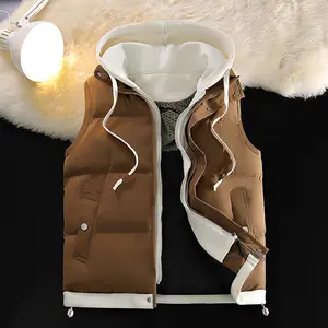 Unissex Hooded Colorblock Quilted Vest Luxury Fake Two-Piece Set - Sleeveless Zip-Up Coat with Hood, Suitable for Everyday Outdoor Wear, Friend Gatherings, and Winter Street Style