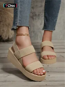 A pair of new large-size women's two-strap back-strap wedge heel slip-on sandals for outdoor wear, stylish, simple, comfortable for daily commuting and casual wear, with a thick sole Footwear