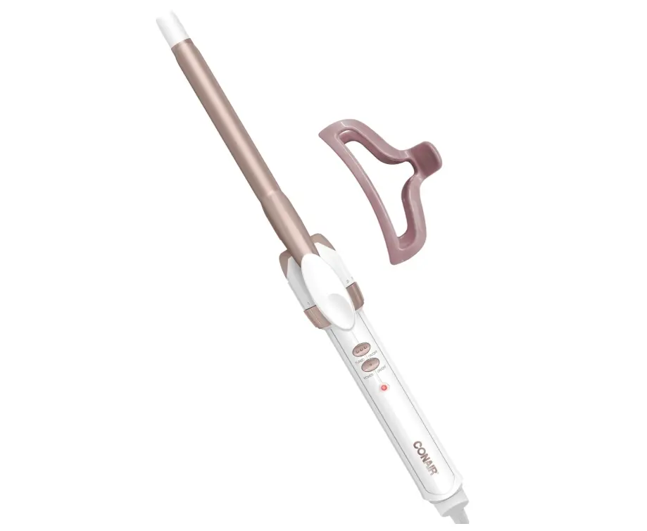 Conair Double Ceramic ½-Inch Curling Iron with Bonus Claw Clip, ½-Inch Barrel Creates Spiral Curls, Hair Curler for Use on Short to Medium Hair, White/Rose Gold