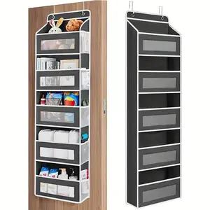 No Drilling!Door Hanging Storage Rack - 5+5 Pockets for Everyday Storage with 5 Large Clear & Mesh Side Pockets for Bedrooms Bathrooms & Food Storage Rooms Grey Organizer Set Installation Hangable 10 - 15 Kg Capacity Heavy Duty Five-Tier