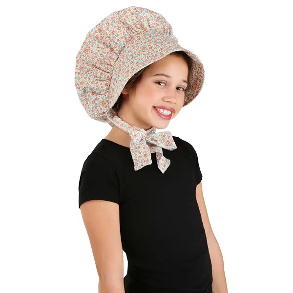 Prairie Girl Hair Bonnet, Adjustable Tie, All-Over Flowers, Floral Look, 22" Fit Fashion Accessory Hat