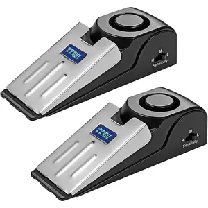 2 Pack Door Stop Alarm with 120dB Siren, Wedge Door Stopper Security Device for Travel, Apartment, Hotel, Home – Portable Anti-Theft Floor Alarm for Entry Alert & Self Defense, Black