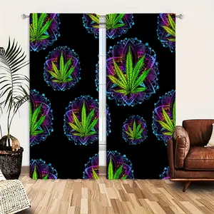 2-Pack Maple Leaf Pattern Curtains with Rod Pocket Design, Ideal for Bedroom, Living Room, Office, Home Decor