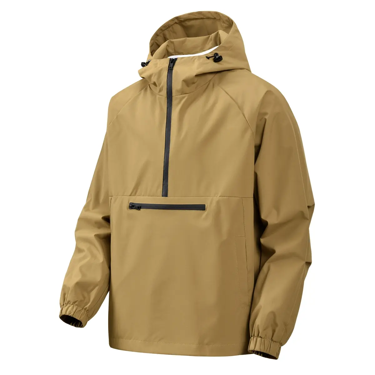 Men Half Zip Hooded Anorak Jacket, Waterproof Windproof Pullover Windbreaker with Zipper Kangaroo Pocket, Adjustable Drawstring Hood Casual Outdoor Rain Jacket