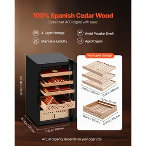 VEVOR Electric Humidor, 70L, 400 Counts Electric Cigar Humidor Cabinet with Compressor Cooling, Constant Humidity Temperature Control, Spanish Cedar Wood Shelves Drawers, 4 Layers, for Householddealsforyoudays