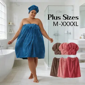 Plus Size Bathrobe Set, Adjustable Bathrobe & Hat, Women's Shower Wrap, Thick Towel Robe with Pocket, Spa Bathrobe and Face Headband