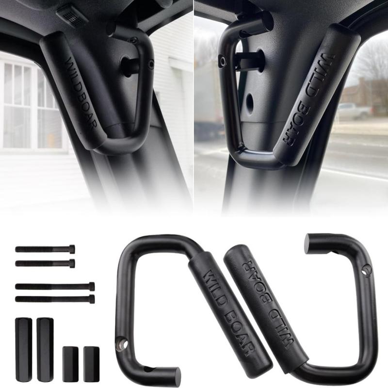 Black Aluminum Alloy Front Grab Handle Kit - Durable Strong Metal Car Interior Accessory, Car Interior Kit, Easy Install for DIY Confidence, Secure Front Bar Steadies Hands, Front Grab Support Fits 2007-2018 Jeep Wrangler JK JKU Rubicon Sport Sahara
