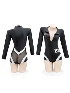 Women's Sexy Tight-Fitting Crop Bodysuit, Plain Design, Zipper Opening, Role-Playing Costume, Perfect for Cosplay & Party Wear