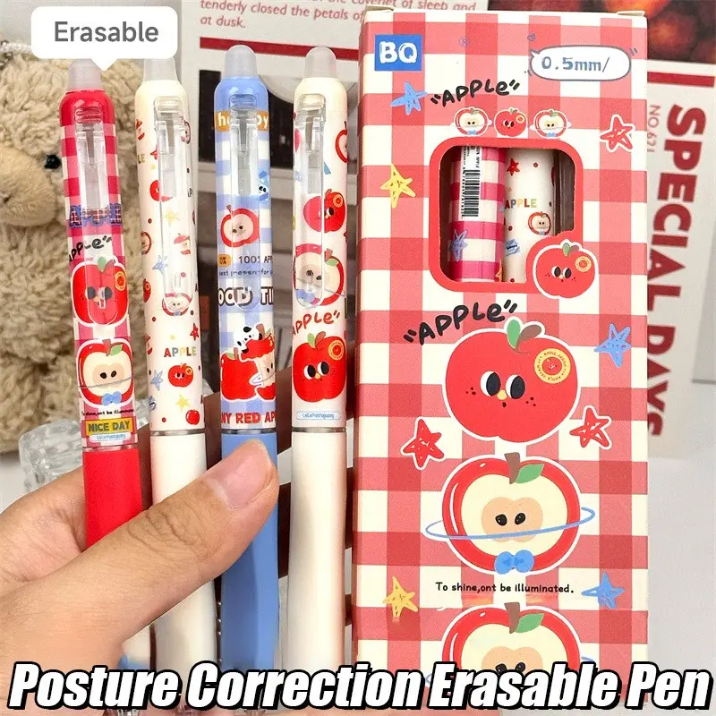 4/8pcs Cute Cartoon Apple Erasable Neutral Pen, Quick-Dry Ink, Quick Dry Pens, Error Correction, Ideal for Diaries, School, Office, Gifts