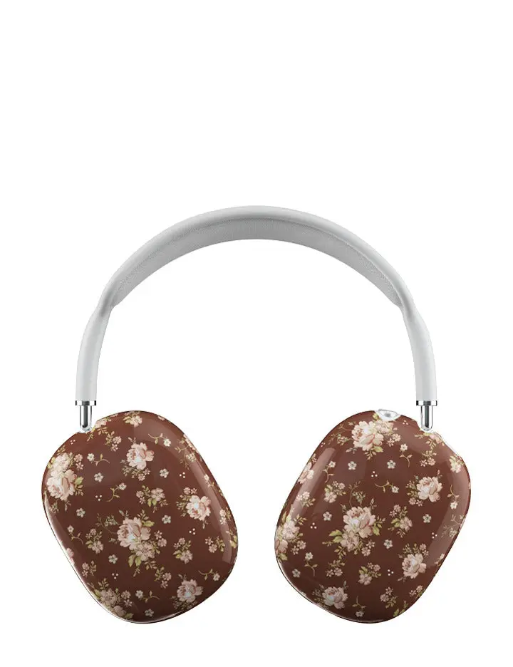 Brown Floral | Limited Edition AirPods Max Cover | Scratch Resistant Shock Absorbing Headphone Cover | Women Owned Small Business | Cream Background Brown Pink Rose Bouquets Earthy Fall Cottagecore Vintage Floral | Headphone Protection | Gift for Her