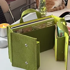 Foldable Polyester Storage Pouch for Women |   Vibrant Green Felt Organizer with Multiple Compartments & Durable Zipper Closure, Travel Essentials, Laptop & Stationery Organizer, Stylish & Functional Accessory, Purse Storage Organizer
