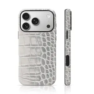 Luxury Crocodile Embossed Leather-Like Phone Case for iPhone 17 Pro Max/16 Pro Max /15Pro Max 15/14/13/12 & Samsung S25 Ultra All Models,, Double-Layer TPU Shockproof Protective Cover (Minimalist Premium Print)