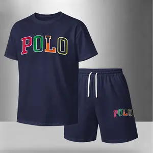 Men’s Summer 2 Piece Set, Letter Print Short Sleeve T Shirt and Drawstring Shorts Matching Outfit, Lightweight Breathable Casual Set for Travel, Streetwear, Beach, Vacation, and Daily Wear