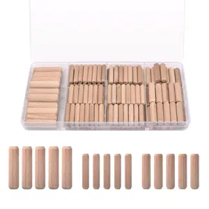 100 count Wooden Dowel Pins - 1/4 inch, 5/16 inch,3/8 inch Fluted  Dowels Rods,Hardwood Crafts Dowel Pegs