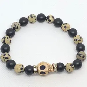 Dalmation Jasper & Matte Black Onyx Bracelet