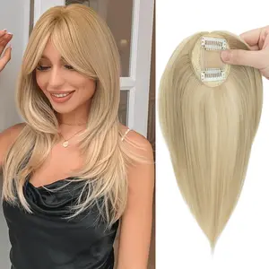 Snoilite Hair Extensions Clip In Topper Toupee Synthetic Hairpiece For Woman 10" Increase The Hair Volume Of The HairstyleBlack-Light Gold Topper Hairpiece