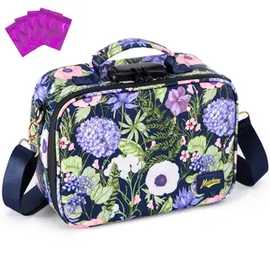 MAICHENG Smell Proof Bag with Combination Lock 10.2"x7.1"x4.3" Medicine Lock Box Odor Proof Container Portable Travel Storage Case Purple