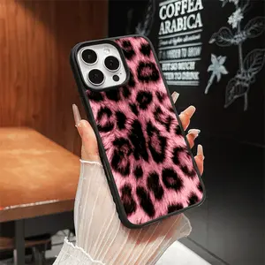 Original Design Magnetic Compatible Case for iPhone 17 Pro Max / 16 / 15 / 14 / 13 / 12 / 11 / XS / XR – Trendy Pink Leopard Fur Print | Stylish Rugged Scratch-Resistant Silicone Cover