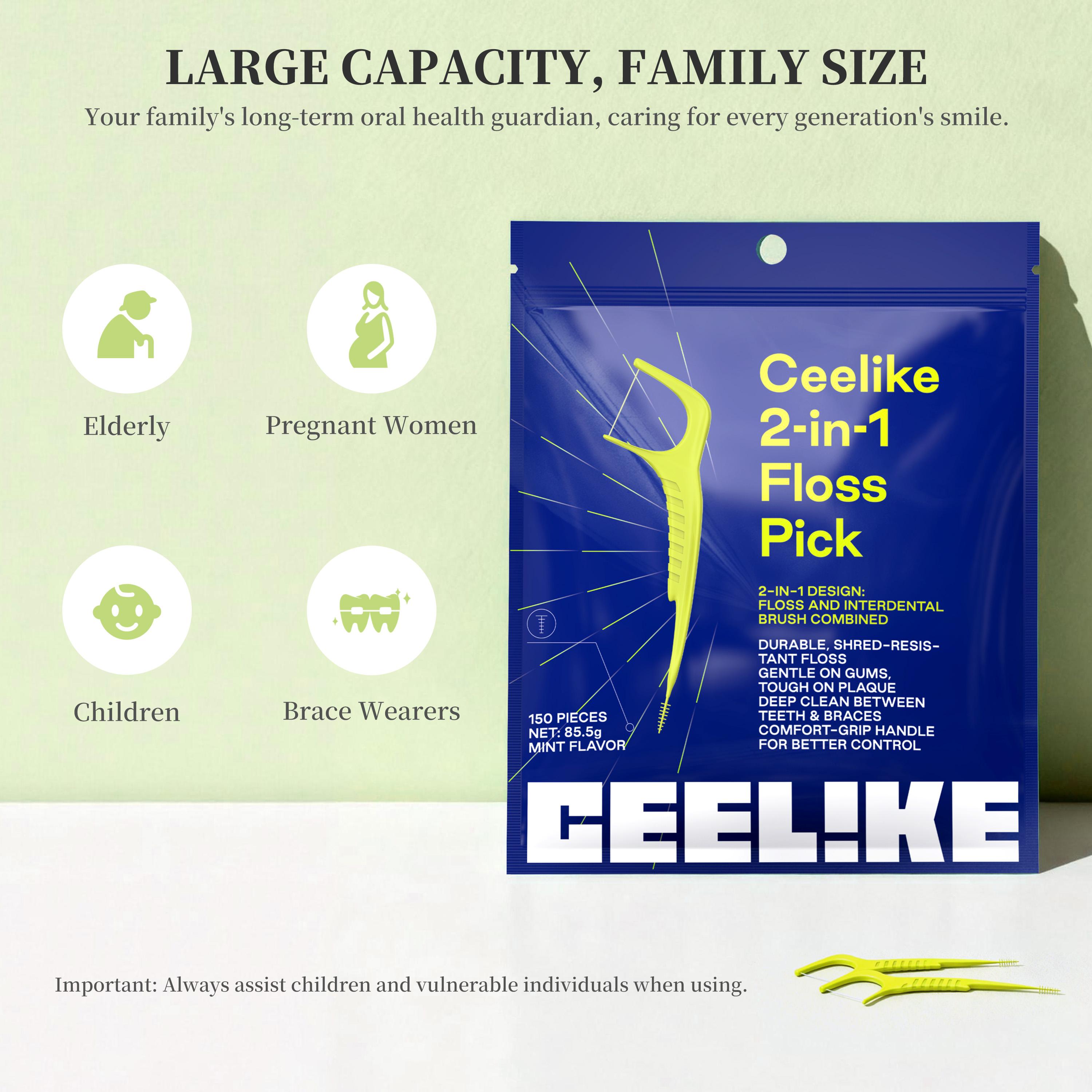 CEELIKE 2-in-1 Floss Pick : Efficient Cleaning, Gum Care, and Fresh Breath Guaranteed CEELIKE 2-in-1 Floss Pick : Efficient Cleaning, Gum Care, and Fresh Breath Guaranteed