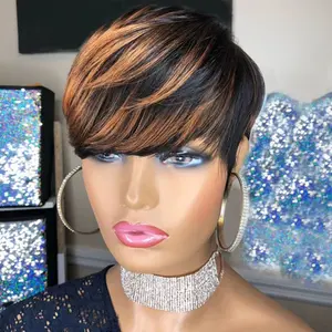 ShowRealHair Pixie Cut Wig Glueless Wigs Human Hair Short Pixie Cut Wig Human Hair for Women Pixie Cut Wig with Bangs Human Hair Wig Full Machine Made 180% Density
