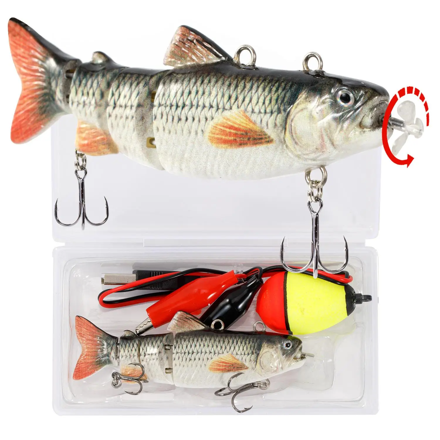 Electric Fishing Lures, Rechargeable LED Lighted Electric Spinner Fishing Bait with Hook & Float & Storage Box, Multi Jointed Swimbaits Hard Lures Fis