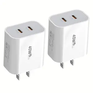 2PACK Dual USB-C Fast Charger, Dual 20W Type C Wall Adapter, PD Quick Charge, Compatible with iPhone, iPad, AirPods, Samsung, Google, Huawei, Oppo, Vivo