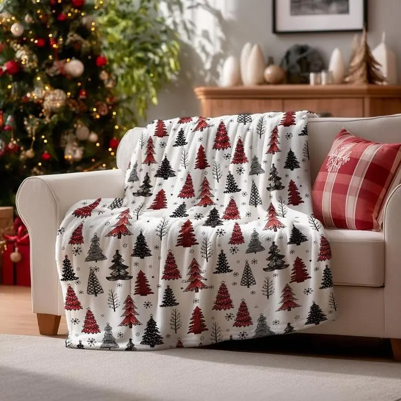 Christmas Printed Fabric Plush Fleece Flannel Throw Blanket - Soft Texture, Tree Motifs, Buffalo Plaid, Dots Design, Multi-Size (30*40in, 40*50in) - Child-Focused Home Decor for Couch & Bed, Ideal Holiday Gift