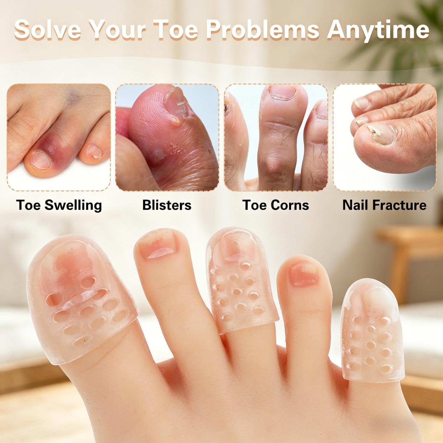 Silicone anti-friction toe protectors for preventing blisters, calluses and corns, silicone toe guards, gel toe guards, breathable toe covers Silicone anti-friction toe protectors for preventing blisters, calluses and corns, silicone toe guards, gel toe guards, breathable toe covers