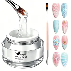 Qzqetet 30G Nail Art Glue Gel, Super Strong Builder Gel for 3D Nail Art, Charms, Rhinestones, Sculpting & Texture Designs, UV LED Required brush pen set