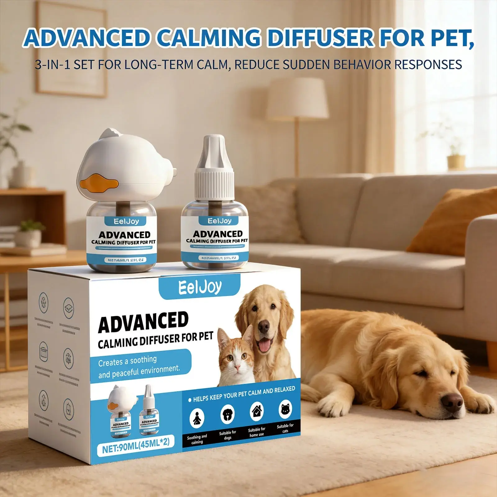 EelJoy Dog & Cat Calming Pheromone Diffuser Kit – 45ml, Anti-Anxiety & Stress Relief