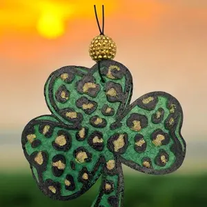 Lucky Leopard Clover Car Freshie – Handmade Shamrock Car Air Freshener
