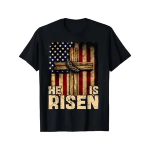 [100% Cotton] 180G 2026 Casual Chic Classic Cute Club Christian He Is Risen Easter Men's Short-Sleeved Printed T-Shirt - Unisex Style Religious God Tee For Summer