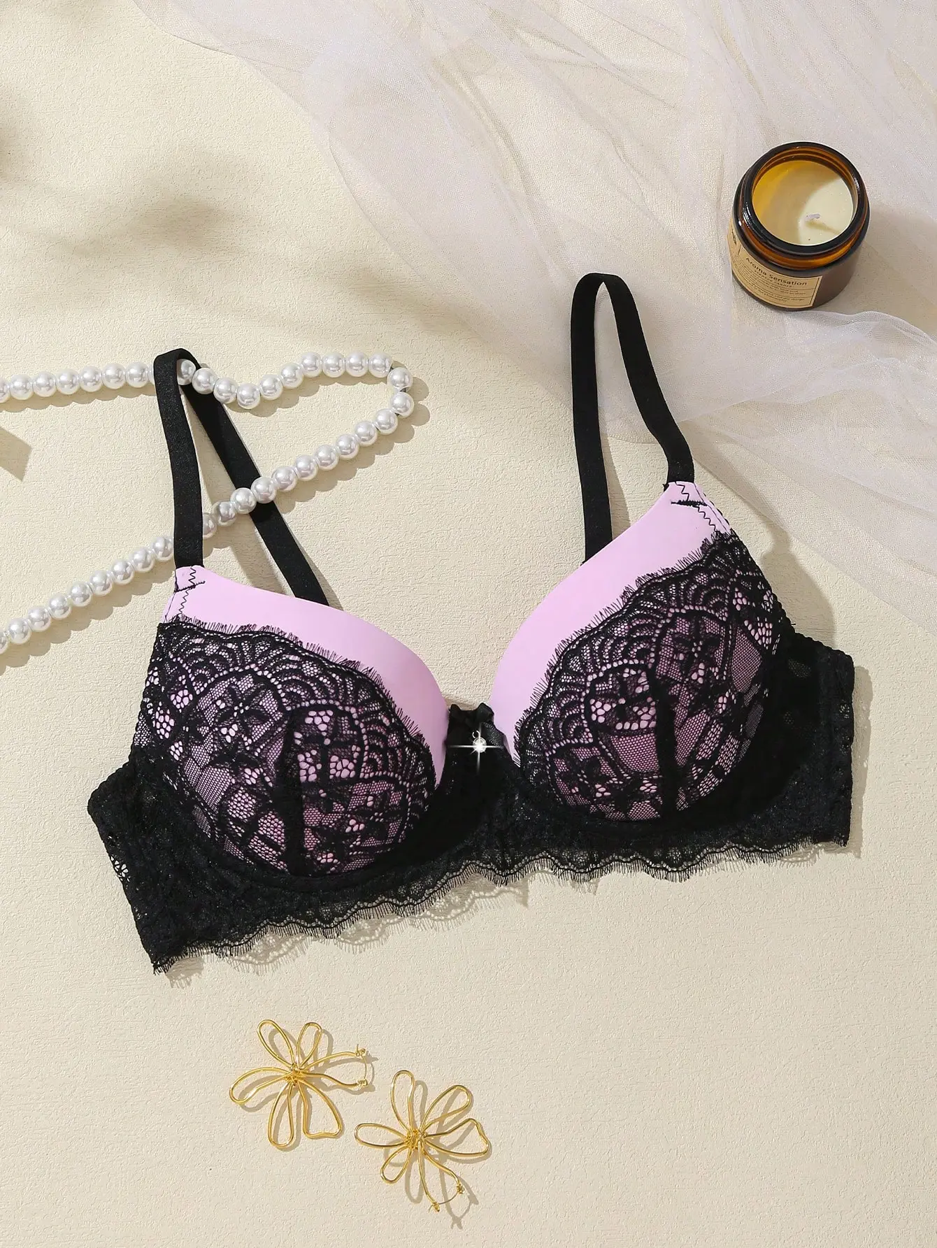 FS Lace Patchwork Sexy Push Up Romantic Small Bust Enhancing Wire-Supported Lingerie Bra Underwear Comfort Intimate Apparel