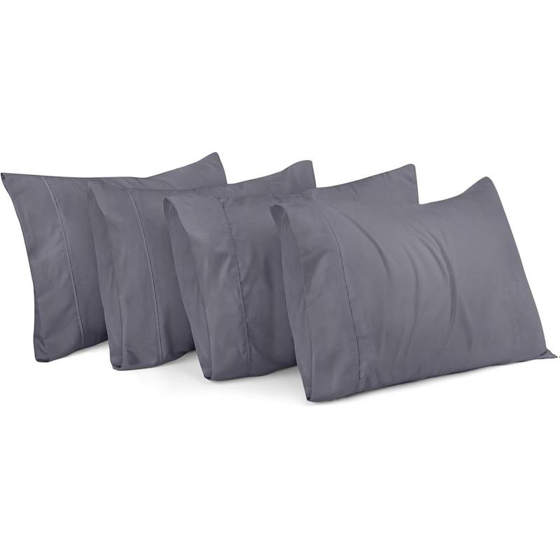 Queen Pillow Cases - 4 Pack - Envelope Closure - Soft Brushed Microfiber Fabric - Shrinkage and Fade Resistant Pillow Covers Queen Size 20 X 30 Inches (Queen, Grey)