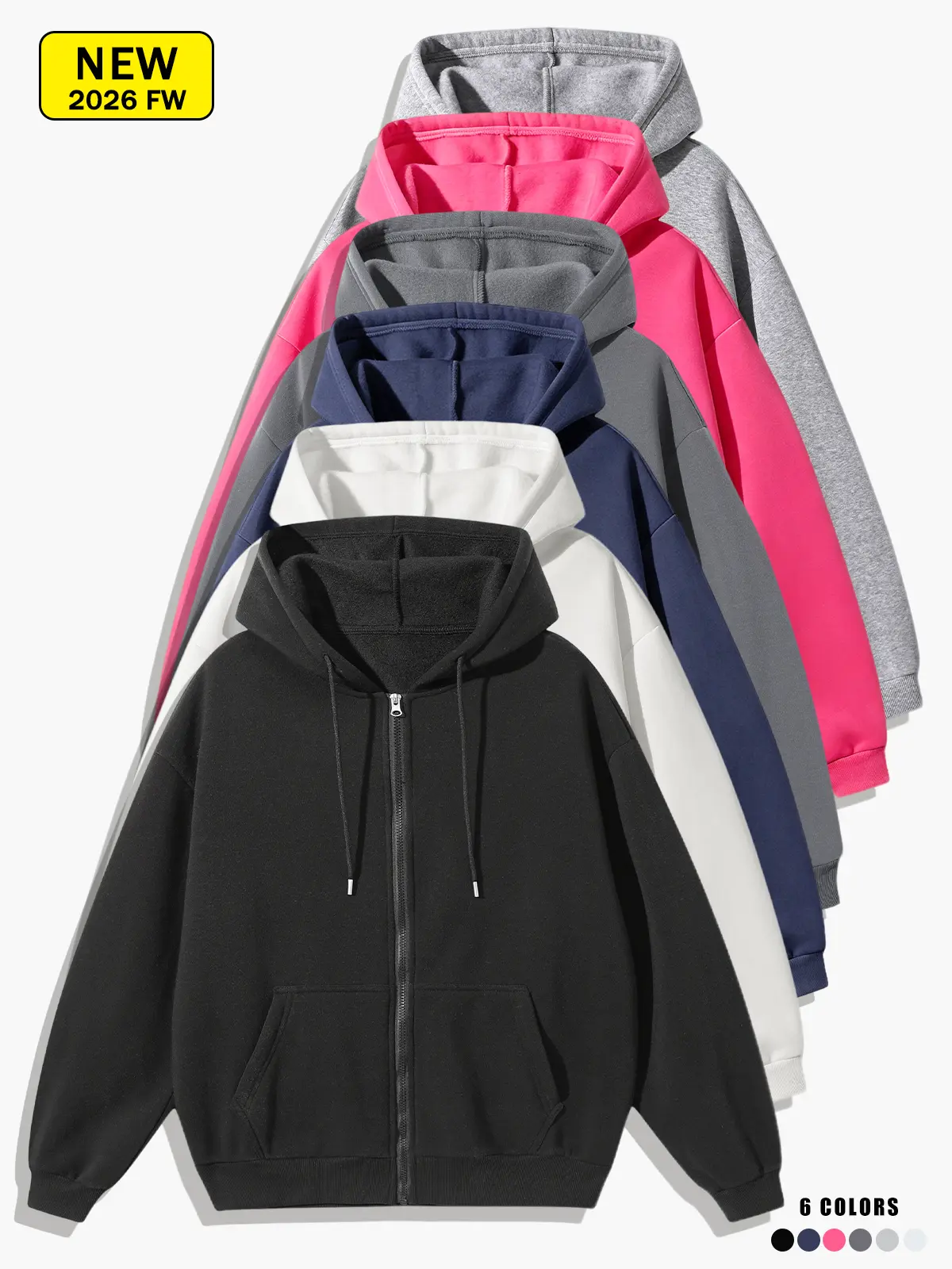 Unisex Oversized Full Zip Up Hoodie, Solid Plain Long Sleeve Kangaroo Pocket Loose Fit, Casual Daily Streetwear Hooded Sweatshirt Jacket for Men Women