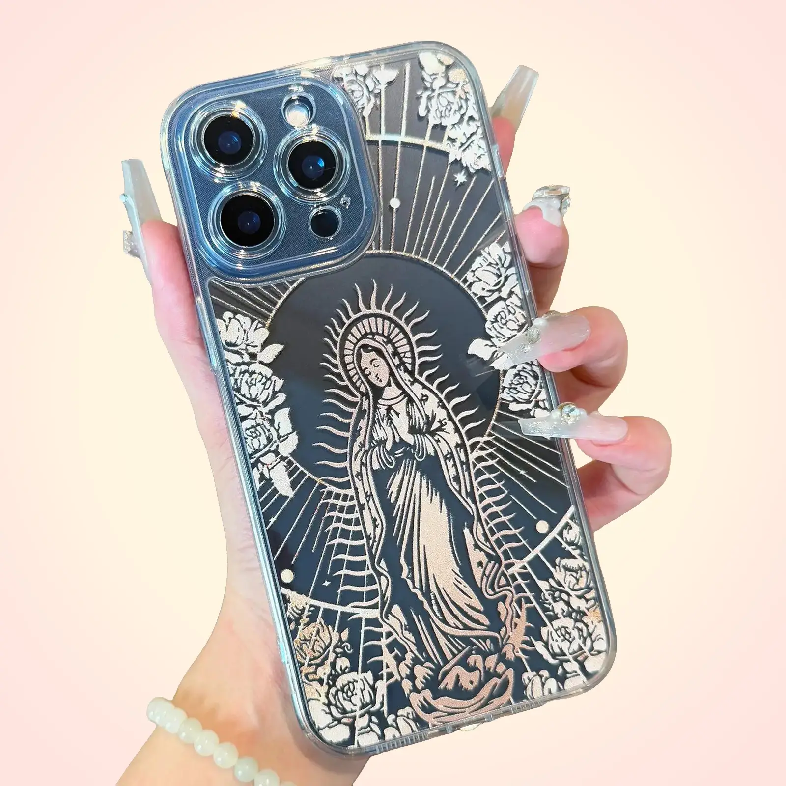 [Copyright] Virgin Mary Pattern Phone Case, Protective Clear Soft TPU Shockproof Durable Protection Cover for iPhone 16 Pro Max case 11 12 13 14 15
