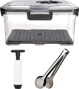 Bread Box for Kitchen Storage Boxes, Vacuum Homemade Counter Airtight Container, Seal Countertop Bread Holder, Time Recording Bread Keeper for Toast Bagel Donut Roll Bun(Tongs & Pump)