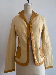 Pre-Owned Review Milano Cotton Canvas & Leather Fitted Jacket – Size 44