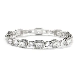 7.5mm Adjustable 7-8 Inch Tennis Bracelet, Unisex Copper Cubic Zirconia Bracelet, Hip Hop Style Jewelry with Gift Box, Anniversary Birthday Gift for Men Women