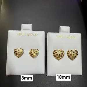 Heart Shaped Nugget Style Stud Earrings 14kt Gold 8mm & 10mm Sizes Elegant Jewelry