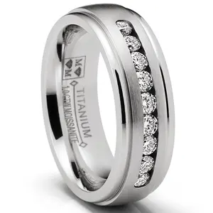 1 Carat Moissanite Mens Wedding Band Engagement Ring Step Edge 9 Round Channel-Set Stones 7MM