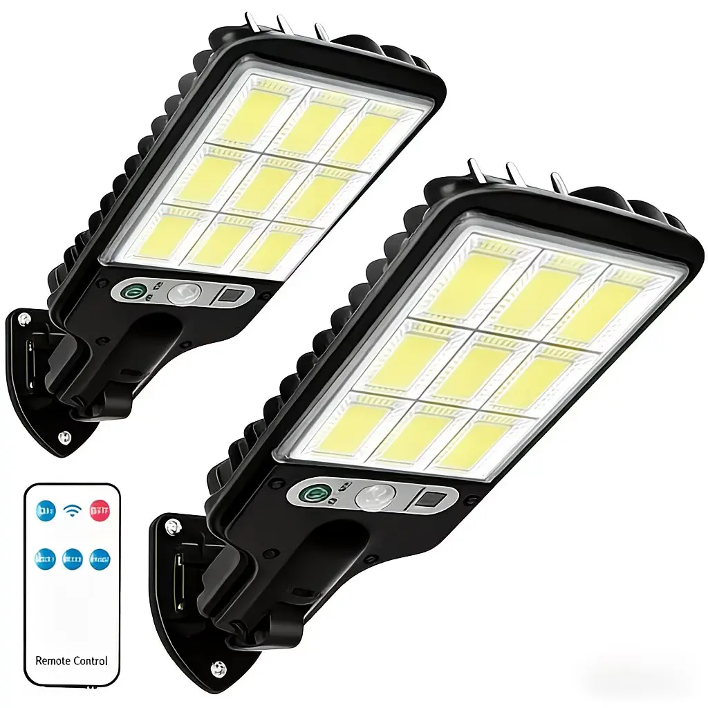 2 Pack Solar Outdoor Wall Lights with Motion Sensor, IP54 Waterproof LED Security Flood Lights, Dusk to Dawn Solar Powered Lights with Remote Control for Yard, Garden, Patio & Parking Lot