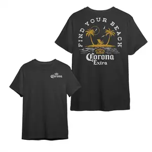 Corona Extra Find Your Beach Tee � Black Cotton Graphic T-Shirt with Tropical Island Sunset Design for Beach Days & Chill Mode, tiktok shop store, Unisex Casual Wear Top Menswear