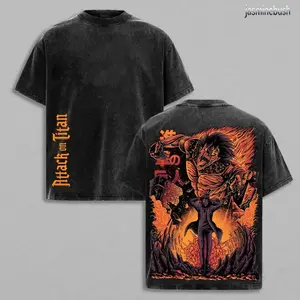 Eren Yeager - ATTACK ON TITAN - AOT Rare Ver 2 Unisex Oversize Anime Manga Washed Heavyweight Cotton T-shirt, Hoodie Wash Gift For Anime Fan, Anime Lover Hoodies Back HPR