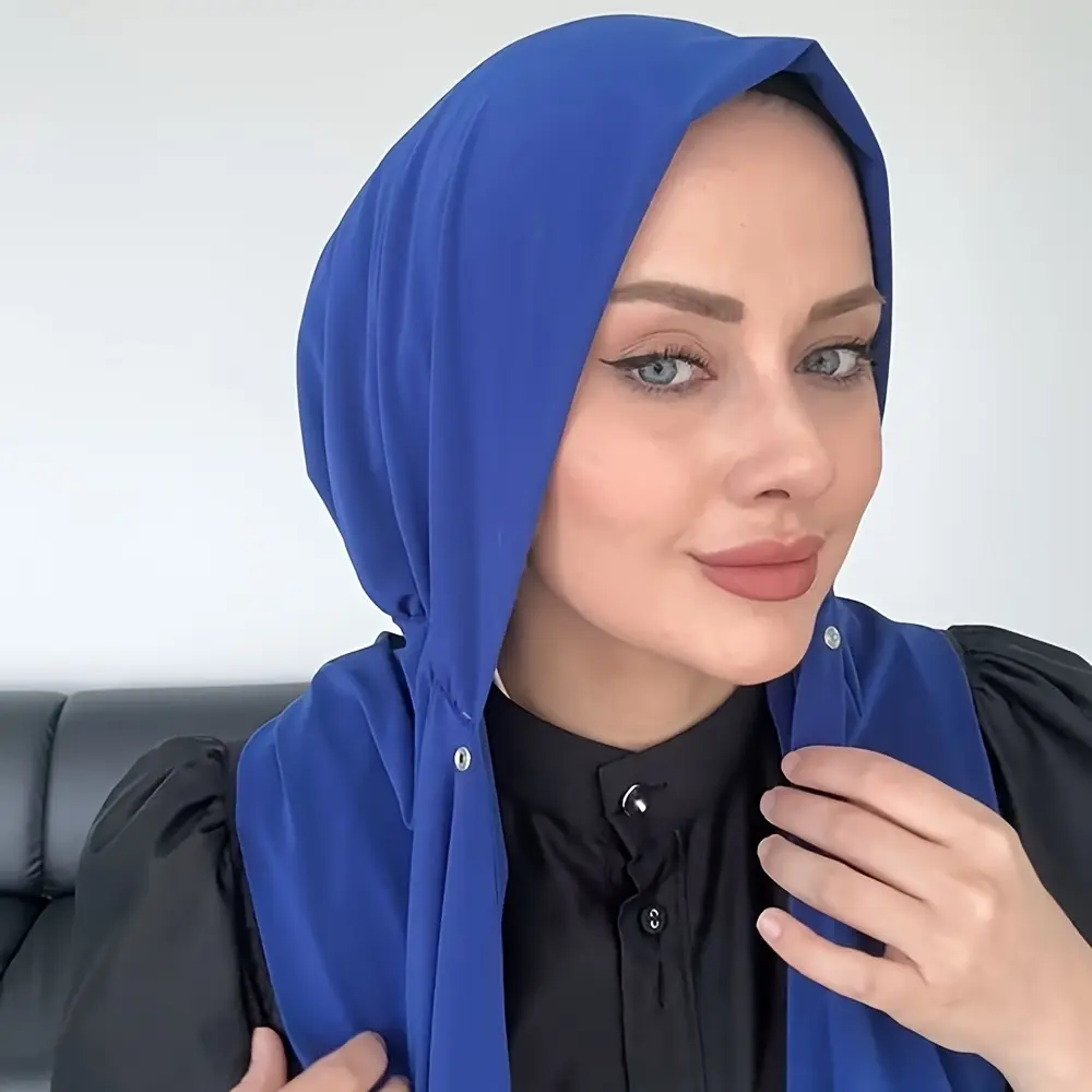 1Pc Jersey Instant Hijab For Women, Elastic Polyester 100% Knitted Muslim Headscarf With Snap Closure, Lightweight Adjustable Turban Cap, Religious Theme Solid Color Scarf, Quick Wear Scarf| Snap Closure Scarf| Polyester Headscarf