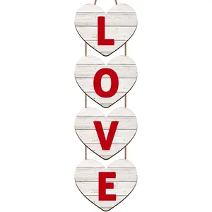 Wooden Valentine Heart Hanging Sign Set, Classic Artificial Wood Wall Decor, Home Decoration for Various Settings, Heart Shaped Decor