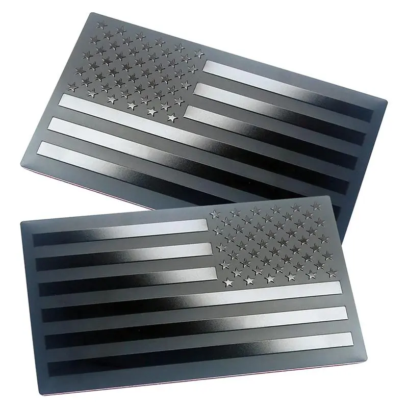4-PCS Patriotic Black Metal American Flag Stick-On Badge Decals - Forward & Reverse Set, Car/Truck Vehicle Exterior Decoration, Holiday Gift, Must-Buy on Black Friday