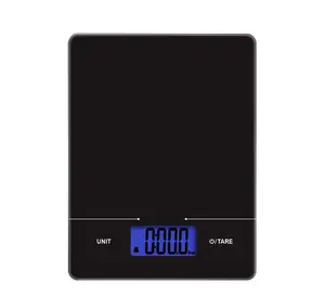 Black Slimline Digital Scale with Tempered Glass Surface Blue Backlit Display for Accurate Measurements in Kitchen Baking & Portion Control