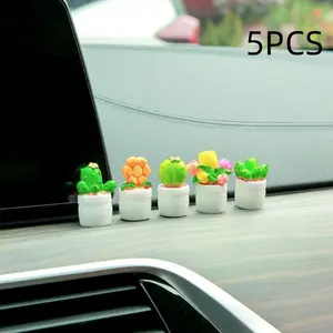 5pcs Desktop Miniature Pottery Planter Mini Flower Pots for Car Interior Decoration Cute Succulent Style Dashboard Ornament Small Ceramic Planter Set for Home Office Desk Balcony Garden Car Decor Gift Idea Minimalist Aesthetic Decorative Accessories