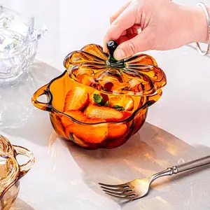 Pumpkin Shape Crystal Glass Candy Serves, Crystal Glassware, Perfect Storage & Decor,Thanksgiving Servers Dessert Plate Snack Bowl